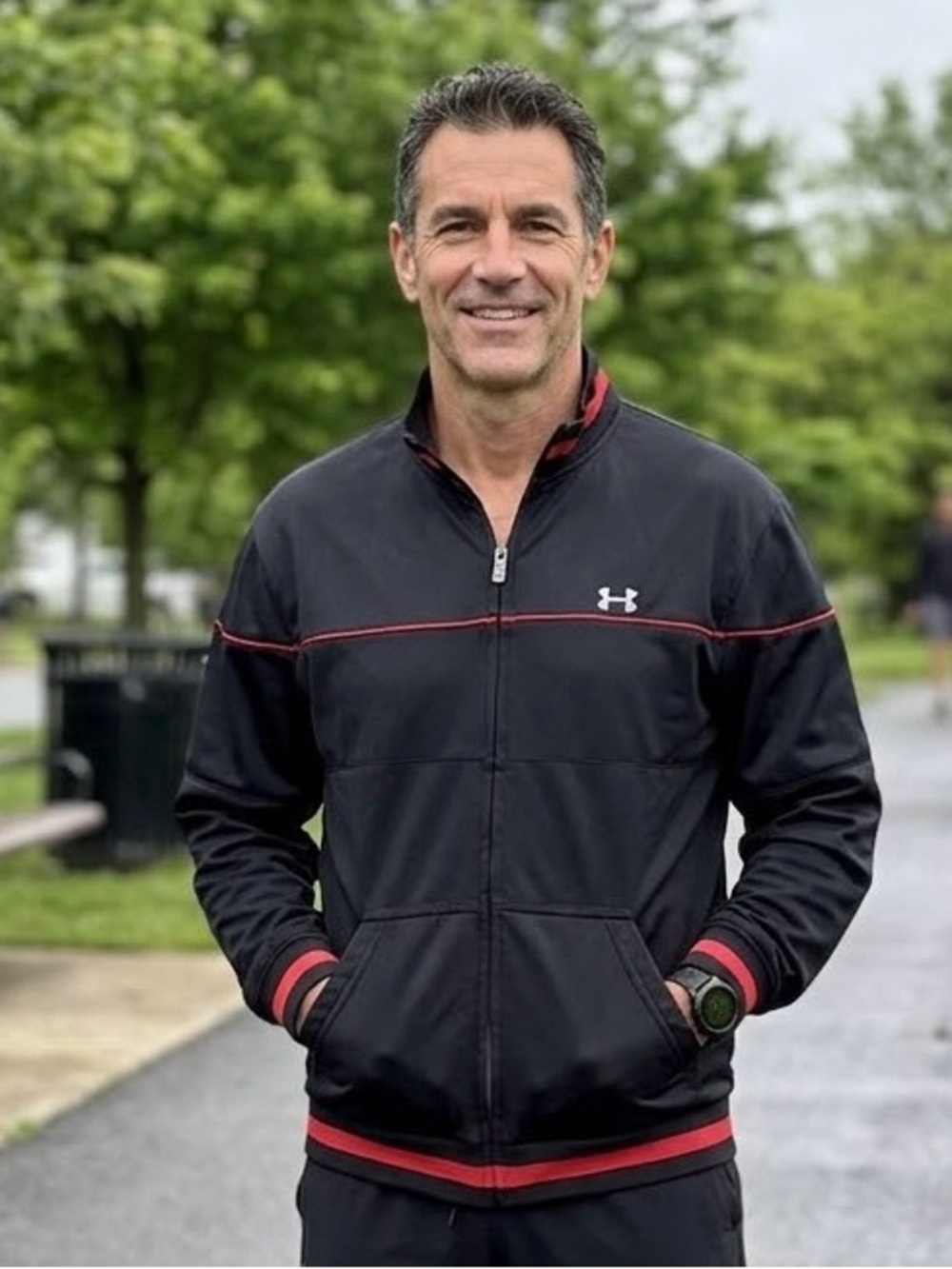 Under Armour Full Zip Track Jacket Black Red Trim